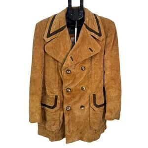 Vintage Trumpeter Corduroy Coat Tan Suede Trim Made in Spain Academia Jacket
